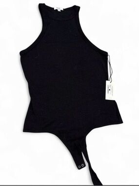 Agolde Black Ribbed One-Piece Bodysuit